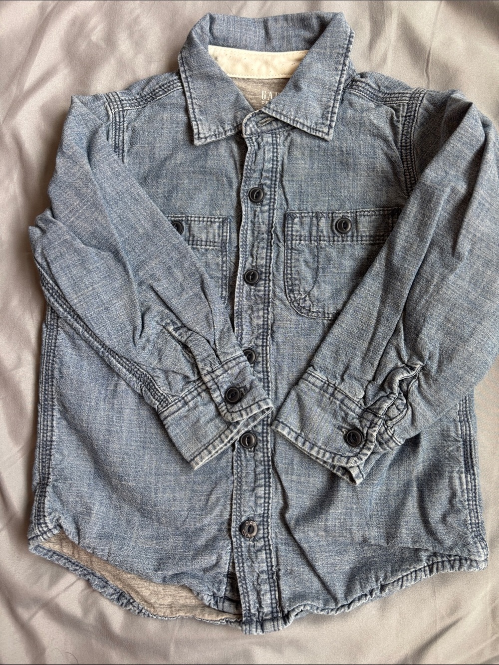 GAP Denim-Look Button-Up Shirt in Light Blue